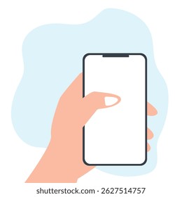Hand haltendes Mobiltelefon mit Leerer Bildschirm, Vektorgrafik.