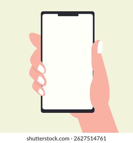 Segure o telefone celular com a ilustração do vetor da tela vazia.