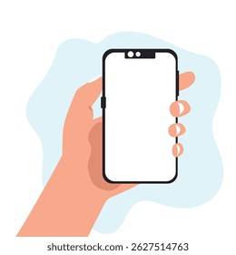 Segure o telefone celular com a ilustração do vetor da tela vazia.