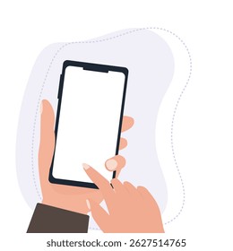 Segure o telefone celular com a ilustração do vetor da tela vazia.