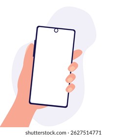 Hand holding mobile phone with Empty Screen  vector illustration.