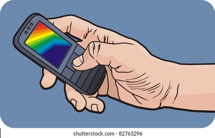 Hand holding a mobile phone, enter message