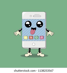 Hand holding mobile phone in flat design style cell