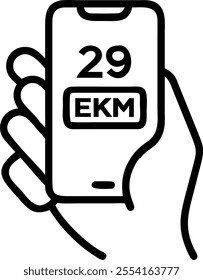 Hand holding mobile phone with holographic Turkish emblem and 29 Ekim text isolated on white background concept as Camera movement Pan across the hand holding a mobile phone displa