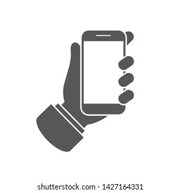 Hand holding a mobile phone icon