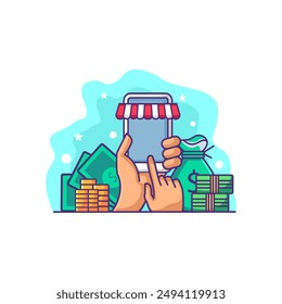 Hand Holding Mobile Phone Illustration using vector view and modern style