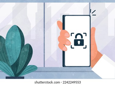 Hand holding a mobile phone Lock Code. Premium Vector