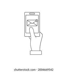 hand holding mobile phone  mail  email envelope sign vector smart device 
