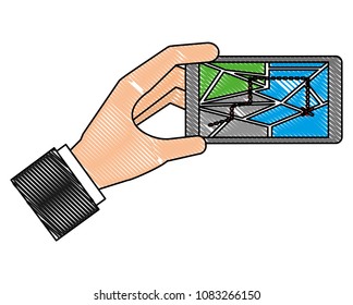 hand holding mobile phone with navigation application gps