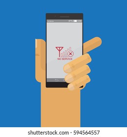 Hand holding mobile phone with on service
