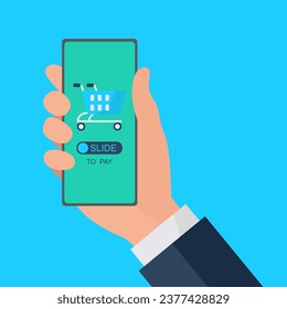 hand holding mobile phone showing payment for online shopping