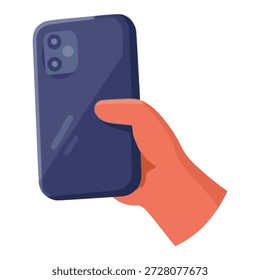 Mano que sostiene el diseño plano de la Plantilla de la Ilustración vectorial del color de la tecnología del teléfono móvil