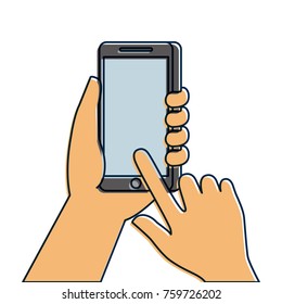 hand holding mobile phone touch screen digital