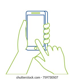 hand holding mobile phone touch screen digital