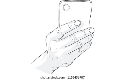 hand holding mobile phone, vector