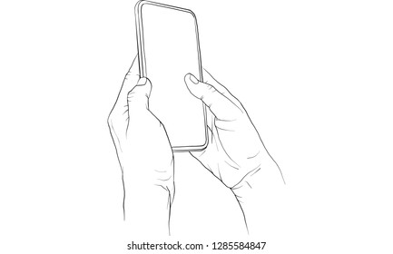 hand holding mobile phone, vector