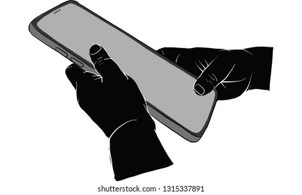 hand holding mobile phone, vector