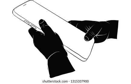 hand holding mobile phone, vector