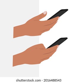 Hand Holding Mobile Phone Vector, Side View.