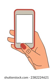 Hand holding mobile phone vector isolated on white