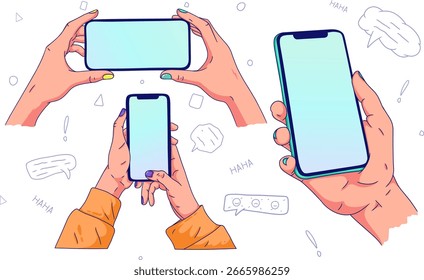 Mano sosteniendo el teléfono móvil - Ilustración vectorial