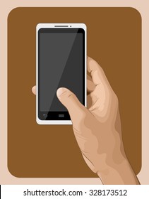 Hand holding mobile phone vector illustration. Saved in EPS 8 file with all related 
elements are separated and grouped. Well constructed for easy editing.