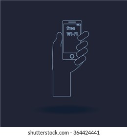 hand holding a mobile phone  vector icon.