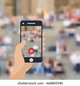 Hand holding mobile phone vector illustration