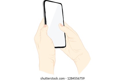 Hand holding mobile phone. Vector,hand action
