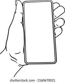 A hand holding a mobile phone in a vintage old woodcut etching style
