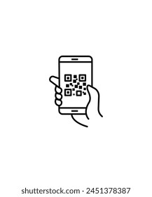 Mano sosteniendo el móvil con el icono del código QR.