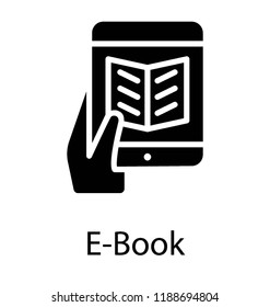 Hand holding mobile screen with opened book, study app icon vector  