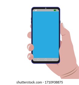 hand holding mobile or smart phone isolate on white background