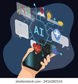 Hand holding mobile smart phone with AI Generative bot for creating ideas, editing, searching for questions. Internet technology. Information technology. Robotics chatterbot smart