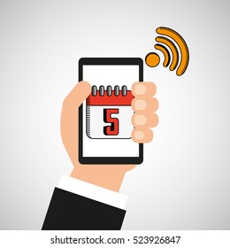 hand holding mobile wifi planning vector illustration eps 10