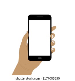 Hand holding modern black smartphone with blank screen , Vector illustration
