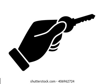 Hand Holding Modern Key To Unlock Door / Success Flat Vector Icon For Apps And Websites