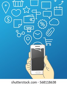 Hand holding modern smartphone. Communication concept