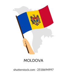 Hand está segurando a bandeira nacional da Moldávia