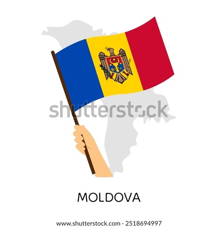 Hand is holding Moldova national flag