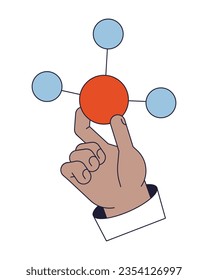 Hand holding molecule flat line color isolated vector object. Atoms bonded together. Editable clip art image on white background. Simple outline cartoon spot illustration for web design
