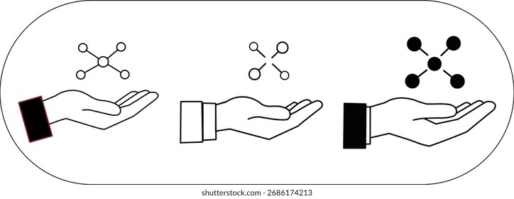 Icono de molécula de sujeción de mano Ilustración de concepto de Vector, Ciencia y Tecnología