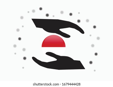 Hand holding monaco flag in cycle symbol, Protect Monacan people from coronavirus or COVID-19 concept, Save Monaco, sign symbol background, vector illustration. 
