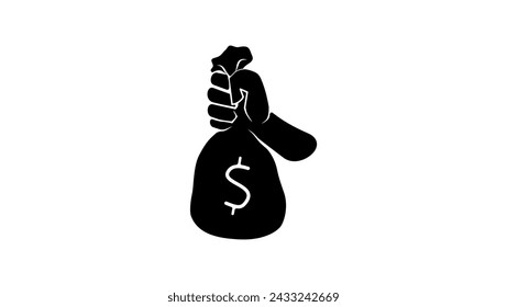 Hand Holding Money Bag, black isolated silhouette