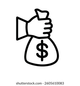 A Hand Holding a Money Bag with a Dollar Sign Inside on white background