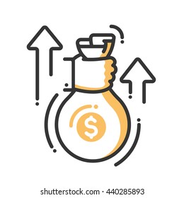 Hand Holding A Money Bag With Dollar Sign Single Isolated Modern Vector Line Design Icon
