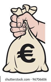 Hand Holding Money Bag With Euro Sign 