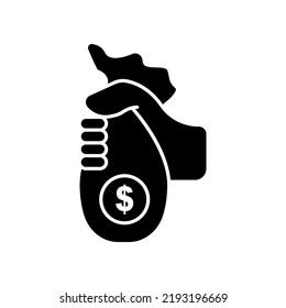 Hand Holding Money Bag Icon. Icon Related To Charity, Business. Glyph Icon Style, Solid. Simple Design Editable