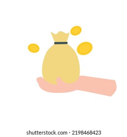 Hand Holding Money Bag Icon, Coin Icon, Gold, Vector Graphic Illustration