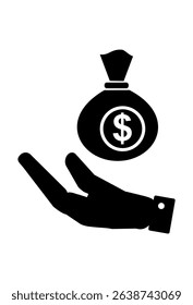 Hand holding money bag icon